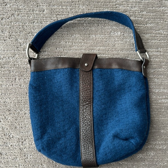 Vintage Marni Blue Wool w/ Brown Leather Trim Shoulder Bag - Picture 6 of 11